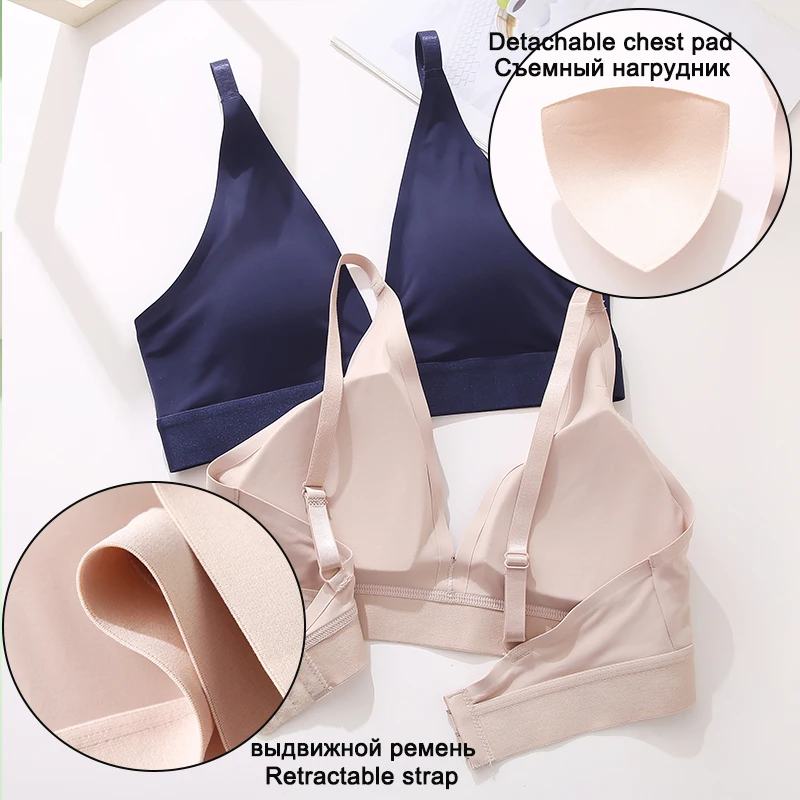 FINETOO Seamless Bra Lingerie Deep V Sexy Women Push Up Bralette Brassiere S-XL Sports Bras Female Adjustable Strap Underwear