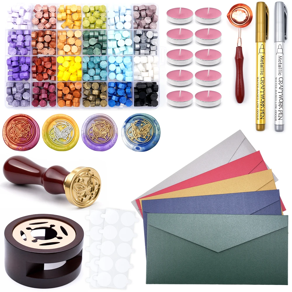 

Butterfly Wax Seal Complete Kit, Multicolor Wax Beads Furnace Envelope DIY Craft Set
