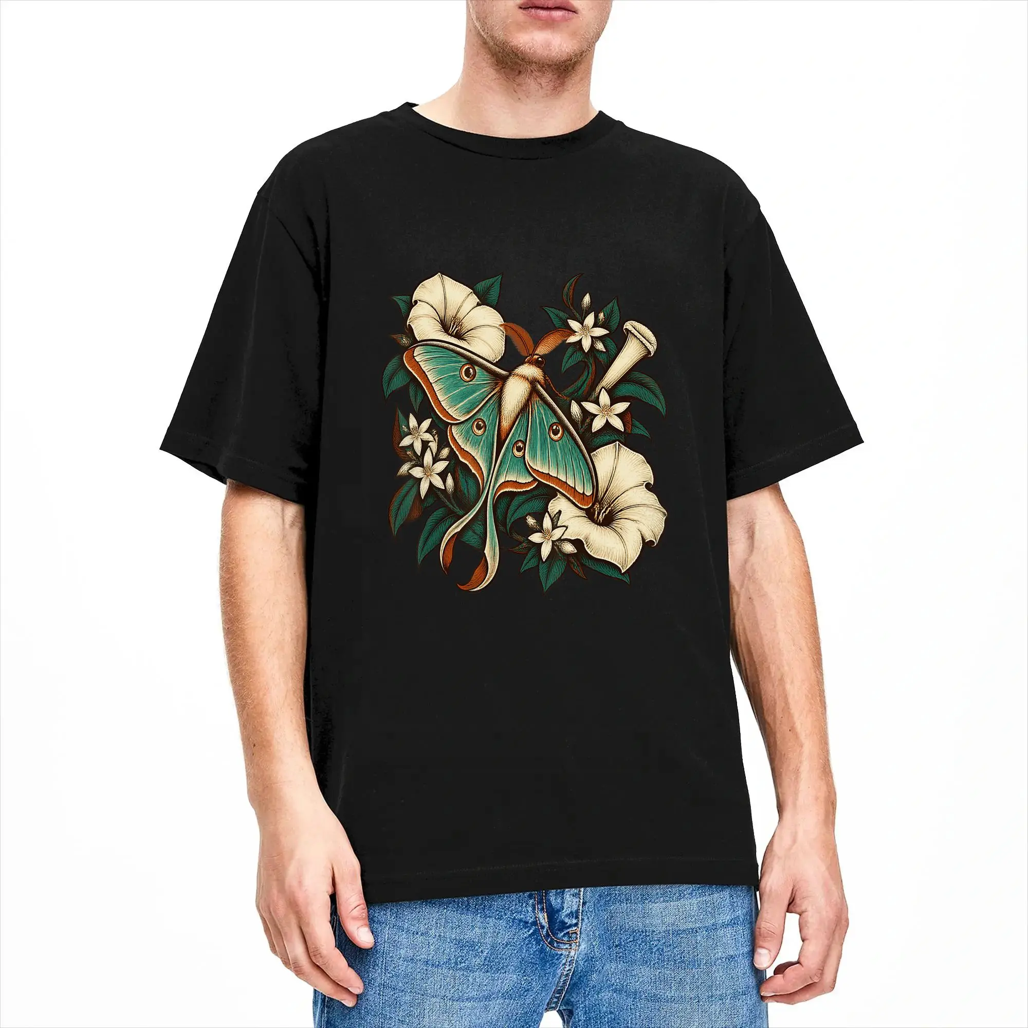 Harajuku T-Shirt Luna Moth with Moonflowers and Jasmine T Shirt B0HGLWTLTQ Cotton T Shirts  Hipster Tee Shirt Casual Clothes,