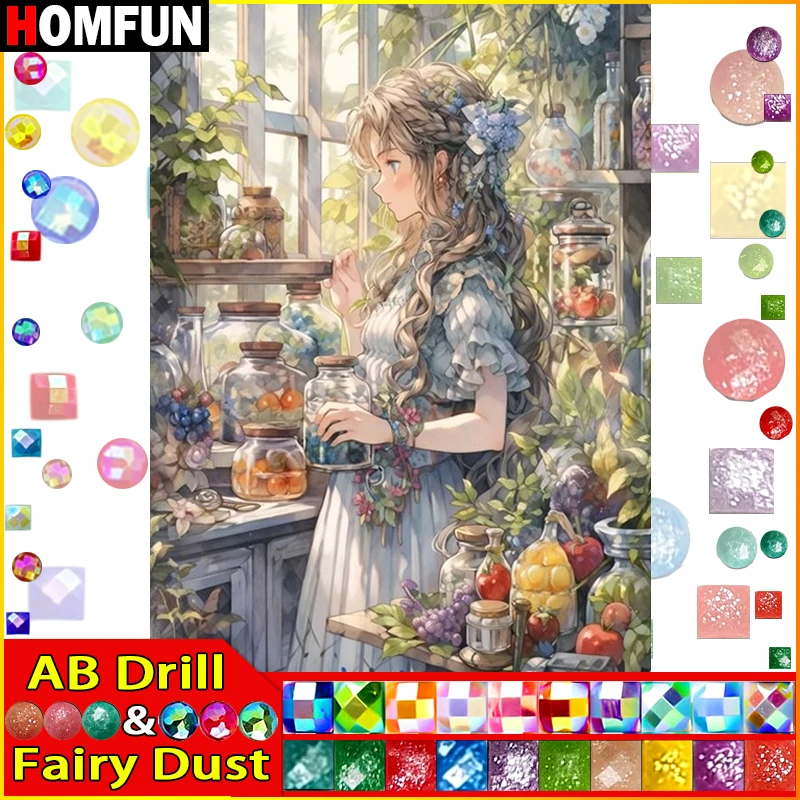 HOMFUN Fairy Dust AB Diamond Embroidery DIY Diamond Painting Kit "Portrait Girl" 5D Needlework Diamond Home Decoration