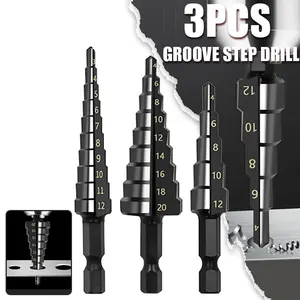 Black Hexagonal Shank Straight Slot Ladder Broca Alarme e Buraco Abertura Blackened Pagoda Drill Tool Set 8 principais vendas brocas para bijuterias - №1