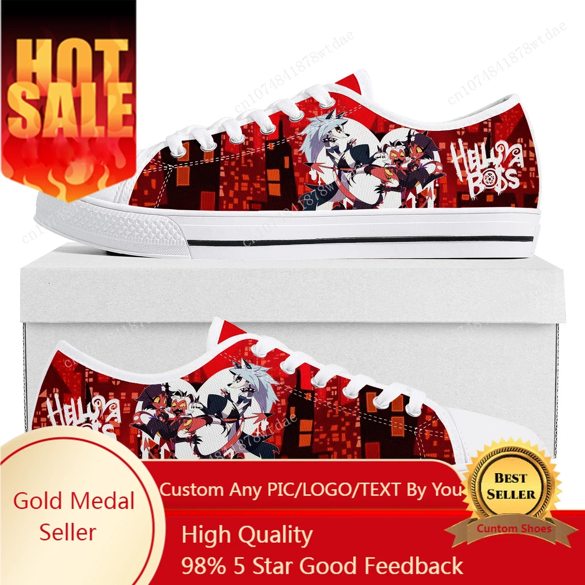 

Boss Anime Cartoon Manga Comic Helluva Low Top Sneakers Womens Mens Teenager High Quality Canvas Sneaker Couple Custom Made Shoe