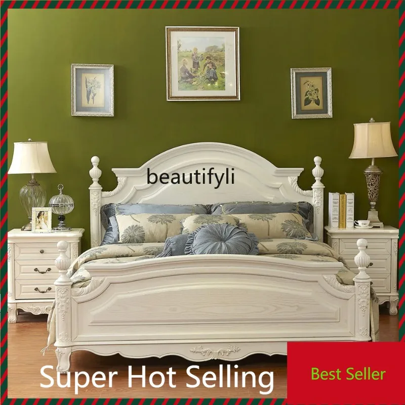 QQ132 European Double Princess Bed White Pastoral American Style Solid Wood Bed 1.8 M 1.5 Light Luxury French Bed Modern Minimal