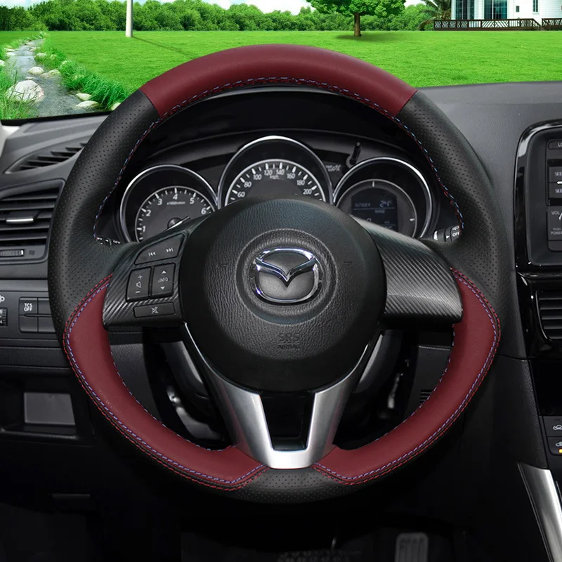 

For Atez CX-5 Mazda 8 Car Steering Wheel Cover Genuine Leather Anti-skid Hand-sewn Angkesela Ruiyi Ma 3 Ma 5 M6 Car Accessories