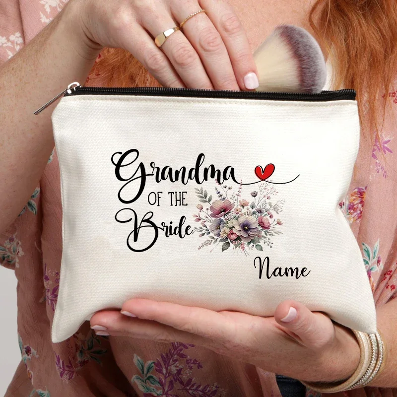 Mother of The Bride Personalized Name Cosmetic Bag Organizer Travel Storage Pouch Zip Wallet Wedding Customized Gifts Bride Mom