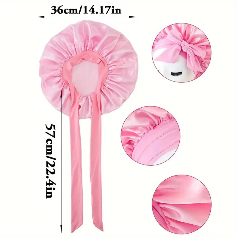 قطعة واحدة من قبعة الشعر الساتان ومجموعة Scrunchie مع قبعة نوم قابلة للتعديل/قبعة استحمام مرنة واسعة النطاق للنساء وجميع الشعر المجعد