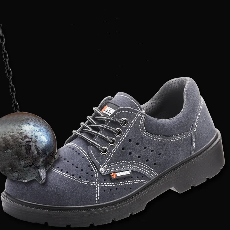 

Мужские повседневные дышащие стальные носки, рабочая защитная обувь, рабочая обувь из коровьей замши, защитные ботинки, летняя обувь, защита