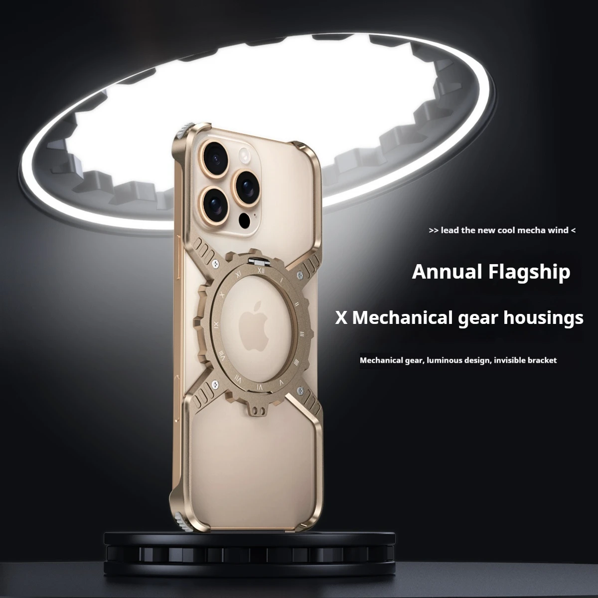 

X Mechanical Noctilucent Bracket Phone Case,For iPhone 16 15 14 13 Pro Max Heat Dissipation Metal Frameless Anti Drop Cover