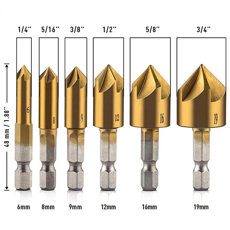 Imagem -03 - Hss Countersink Boring Broca Grupo Madeira Metal Quick Change Bit Tool Hex Chanfro Pcs mm mm mm 12 mm 16 mm 19 mm