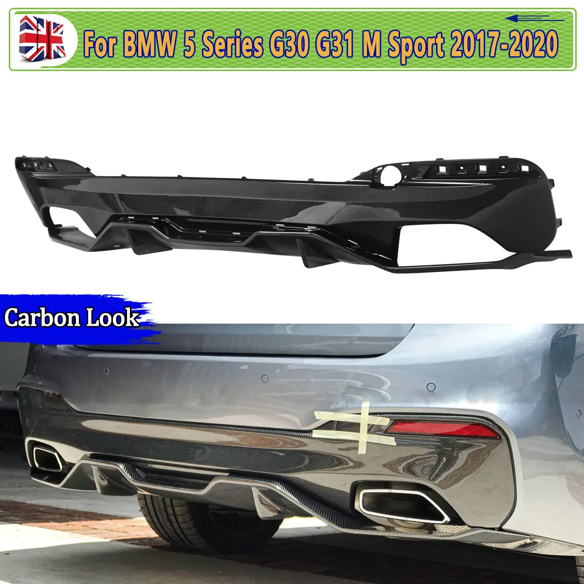 

For BMW 5 Series G31 Tail Diffuser G30 518d 520i 530i M Sport 2017 2018 2019 2020 Carbon Look Rear Bumper Diffuser Spoiler
