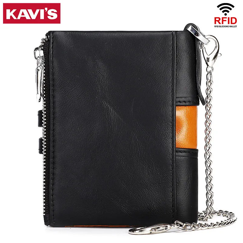 Genuine Leather Wallet for Men Original  Luxury RFID Card Holder with Zipper Coin Purse Anti-theft Chian PORTFOLIO Portomonee