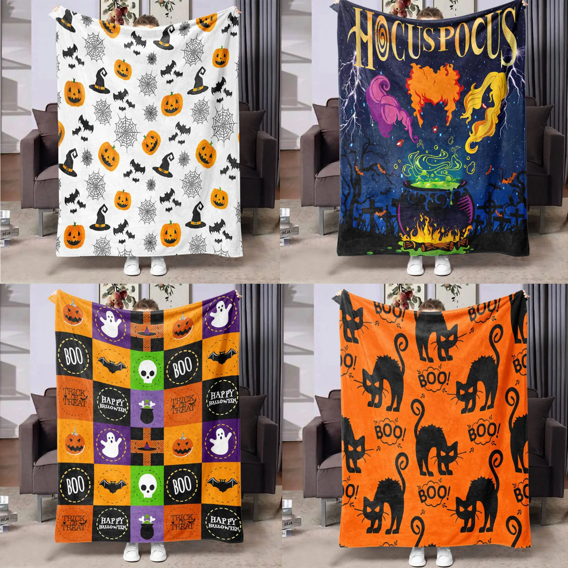 Trick or Treat Halloween Universal Blanket Comfortable and Soft Digital Printed Casual Flannel Blankets Decorative Blankets