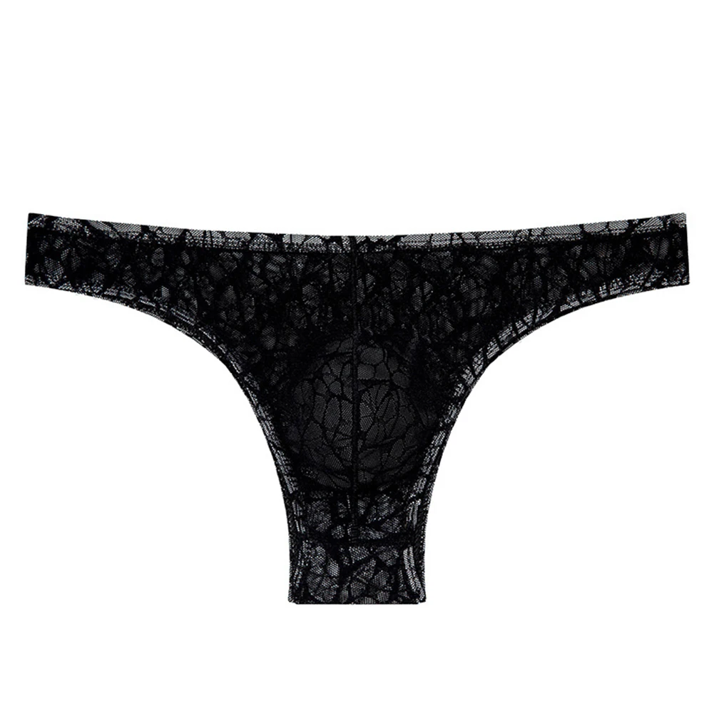 Men Lace Hollow Briefs LowWaist Translucent Half-covered Butt Underwear Lingerie Quick Dry Breathable Pouch Underwear