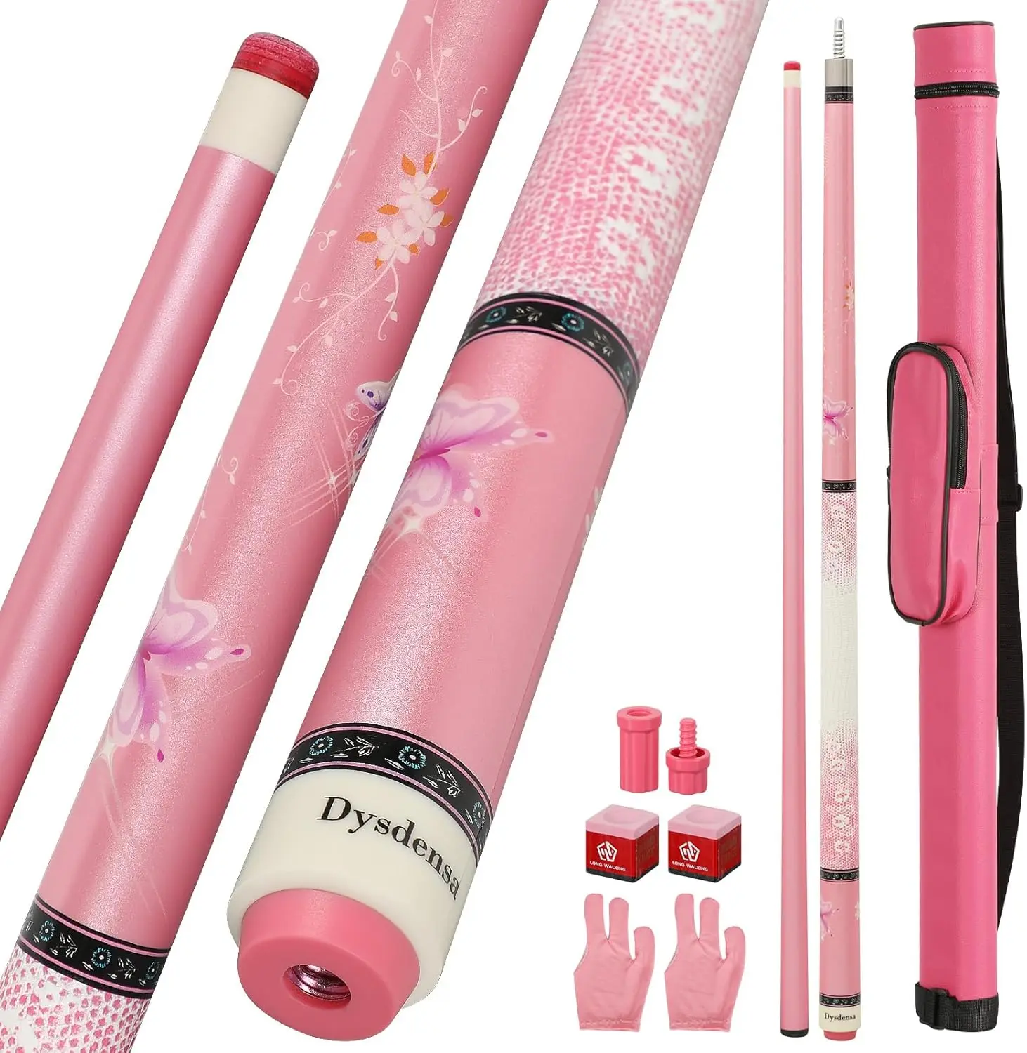 

Pink Pool Cue 19oz, 58 Inch Maple Wood with Floral Metallic Paint, Includes Case and Accessories