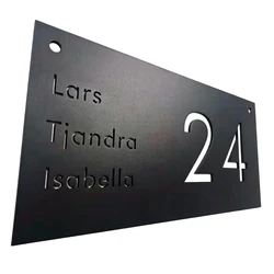 Custom Powder Coated Matte Black Stainless Steel House Number Sign Family Name Door Plate Modern Waterproof Address Plaque