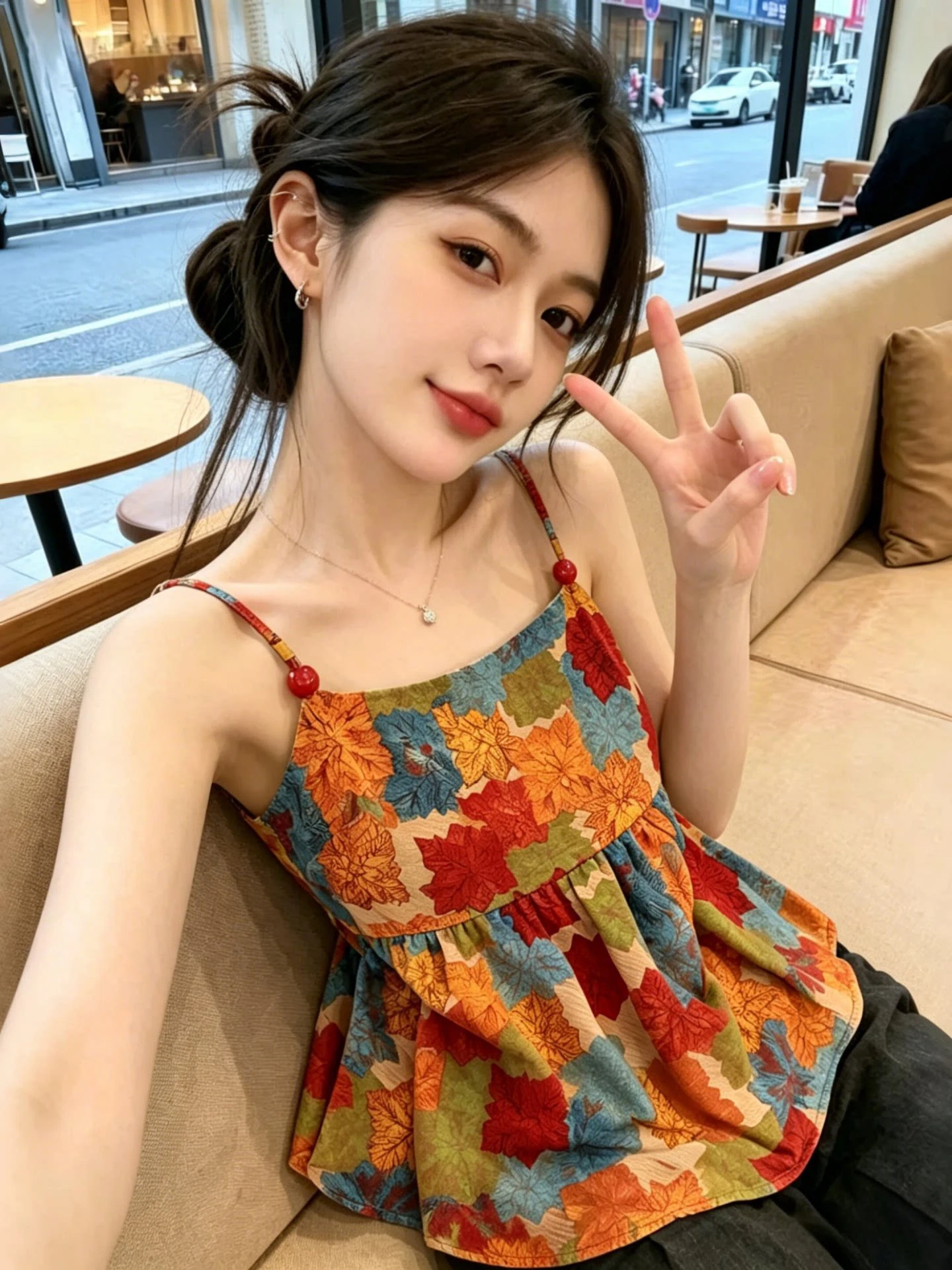 Stunning Summer Dopaamine Oil Painting Off-Shoulder Vest Women's Elegant Beautiful Fashionable Cotton Polyester Blend Vest