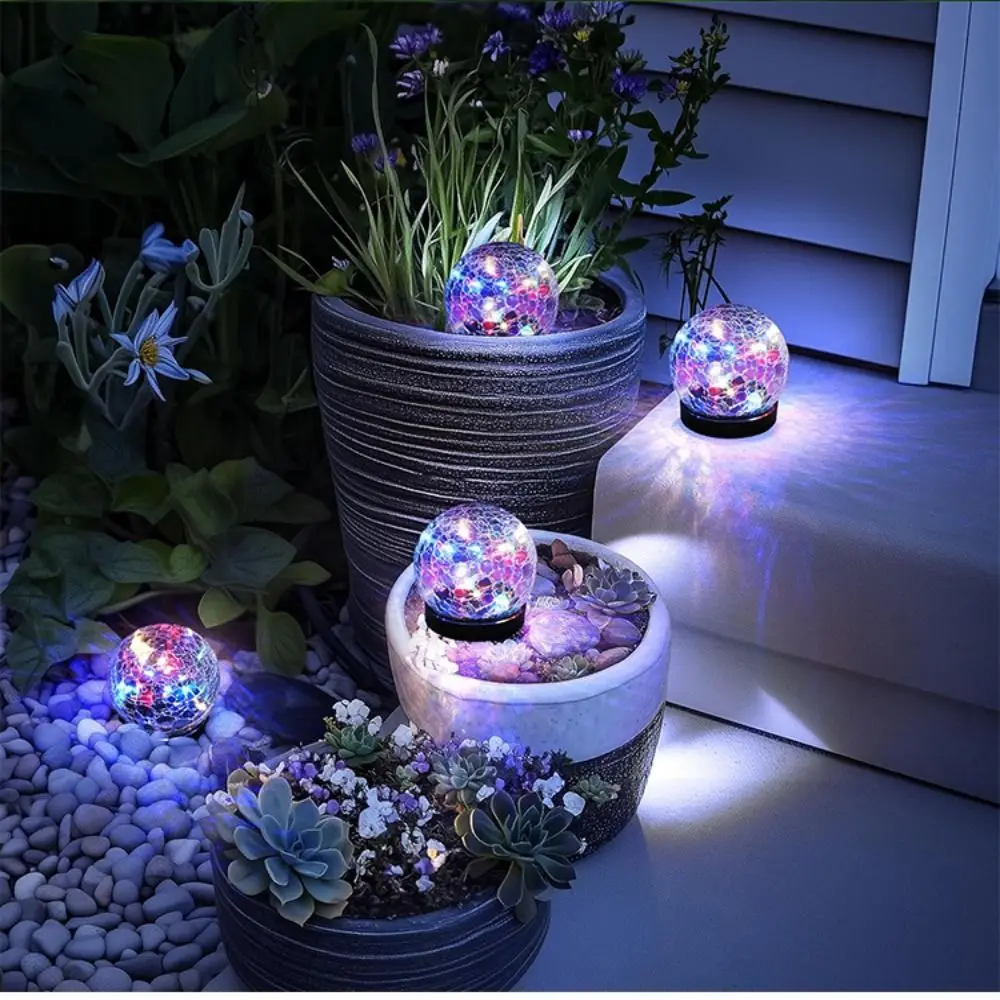 

Waterproof Solar Globes Cracked Glass Solar Energy Globe Lights Light Control Warm and Colorful Light Solar Lights Patio