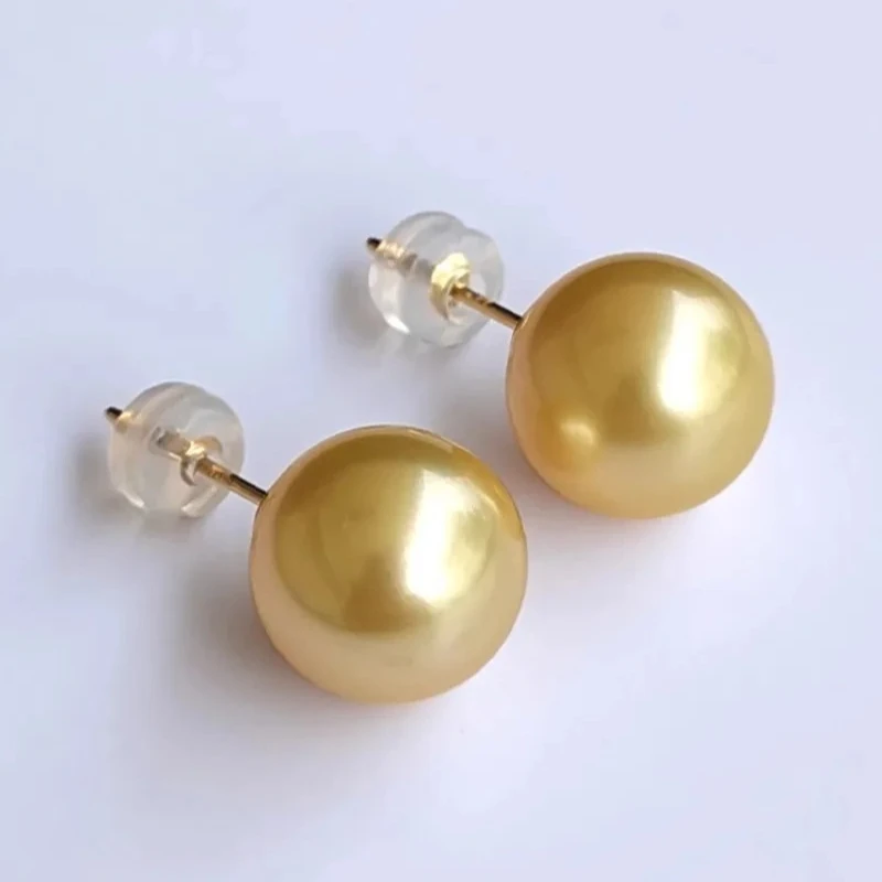 Charming 10-11mm Gold Cultured Pearl Earrings for Women Jewelry Stud Earrings