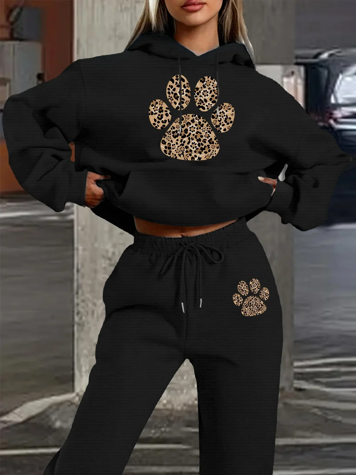 

25/26 Autumn/Winter Hoodie Set American Y2K Sexy Cat Claw Print Lazy Style Sports Women's Street 3D Dalian Hoodie Pants Adult