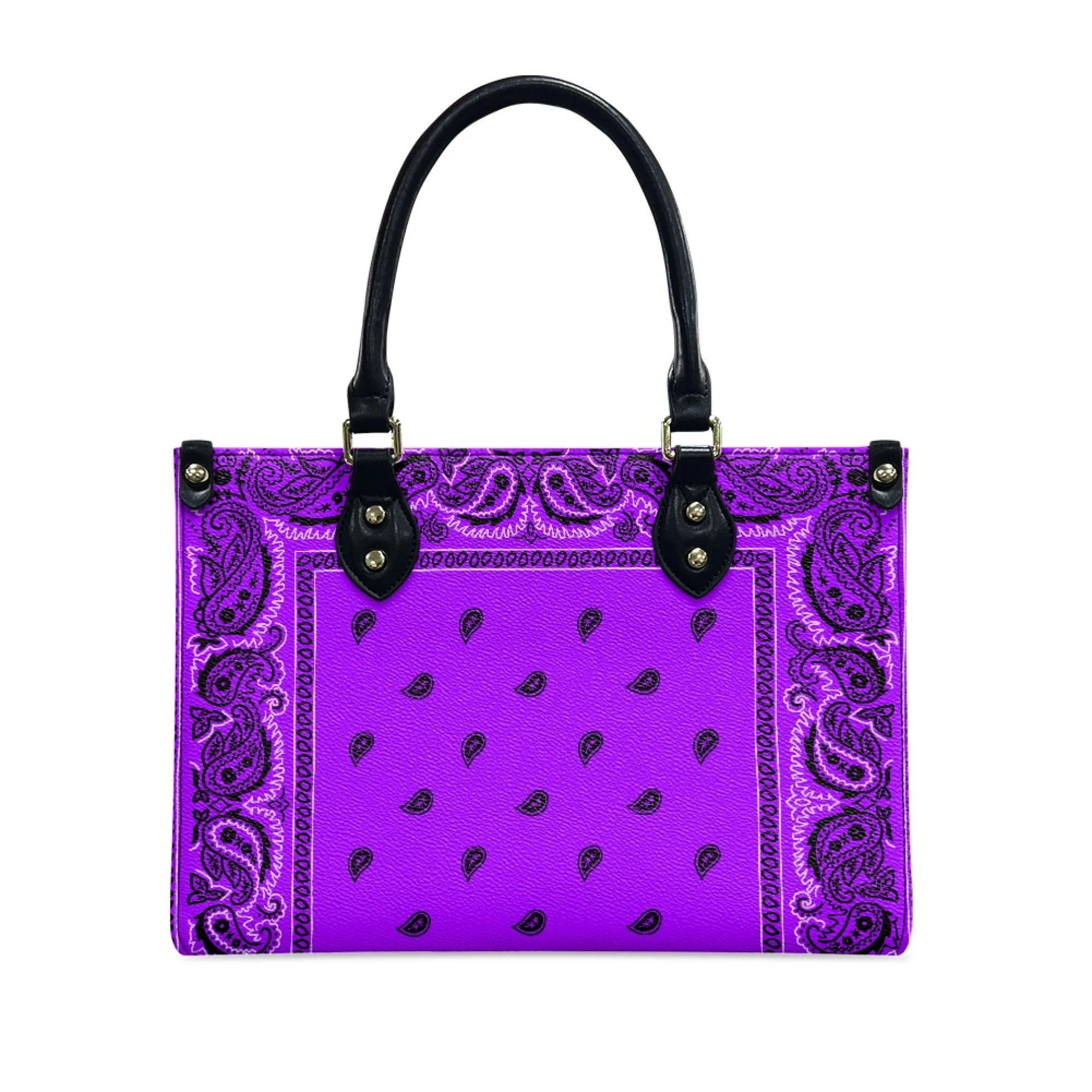 High Quality Custom Logo Women\'S Shoulder Bag Pu Leather Tote Crossbody Bag Fashion Purple Bandana Pattern