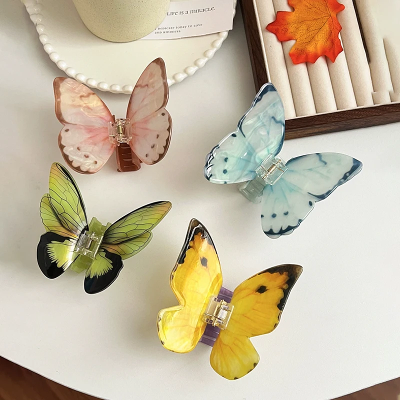 1 шт., красочные 3D коготь для волос в форме бабочки для женщин, летняя фея, зажим в виде сладкой акулы, высококачественные аксессуары для волос, головные уборы