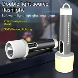 LED Double Light Flashlight Rechargeable Handheld Torch 5 Lighting Modes Outdoor Home Emergency Warning Camping Tool Lights