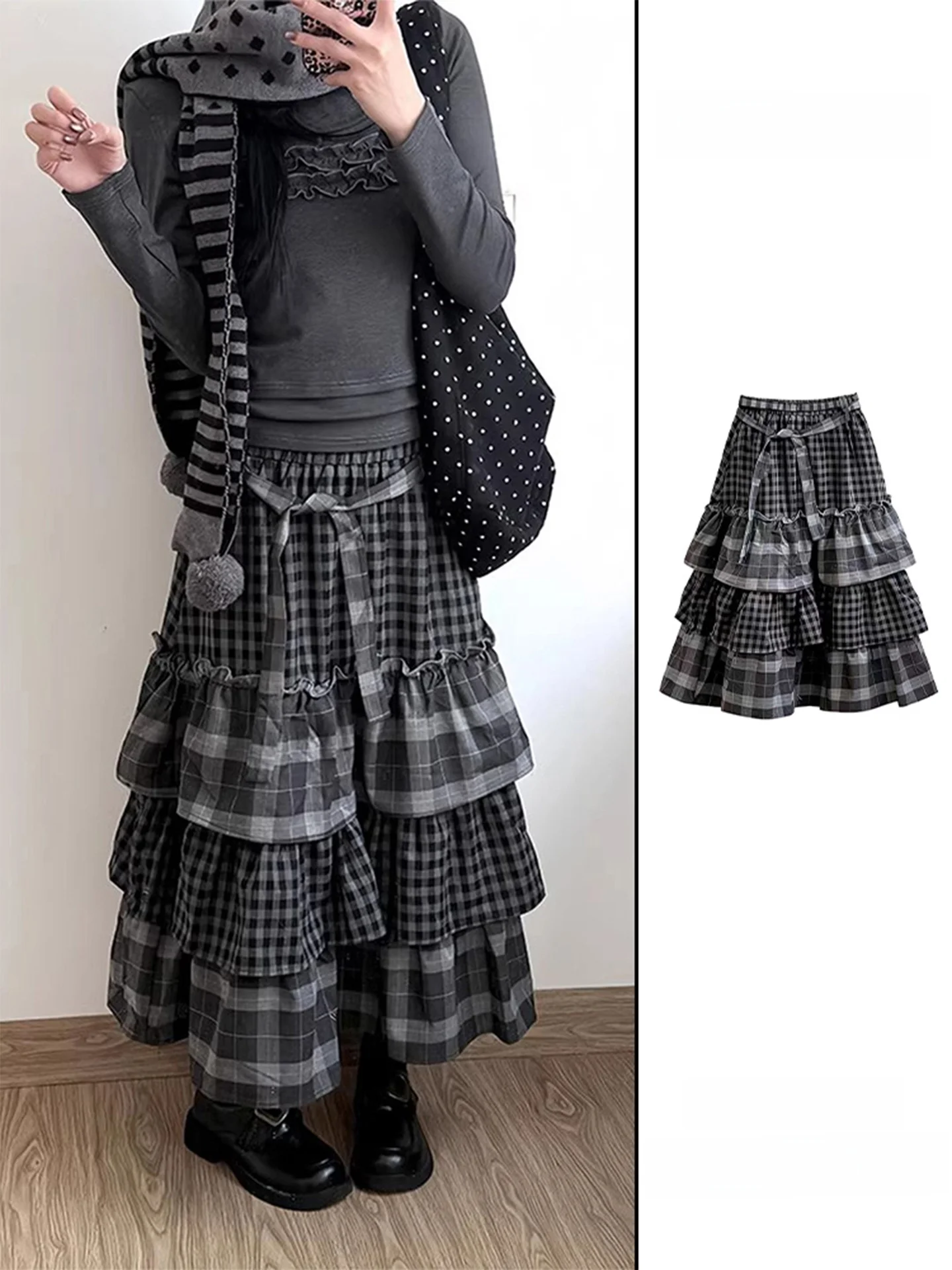 Vintage Style A-Line Puffy Skirt Women's Spring Season Exclusive Design Multi-Layer Heavy-Work Half Body Skirt