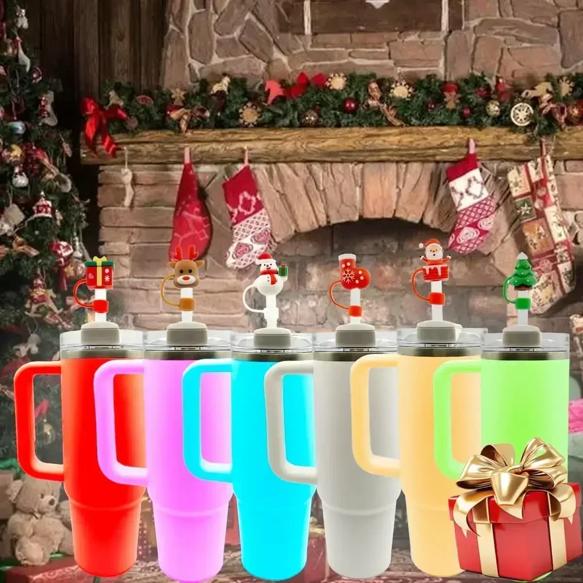 1-20PCS Christmas Straw Cover Cap Dust-Proof Reusable Straw Tips Lids for Cup Straw Topper Compatible with 30&40 Oz Tumbler ﻿