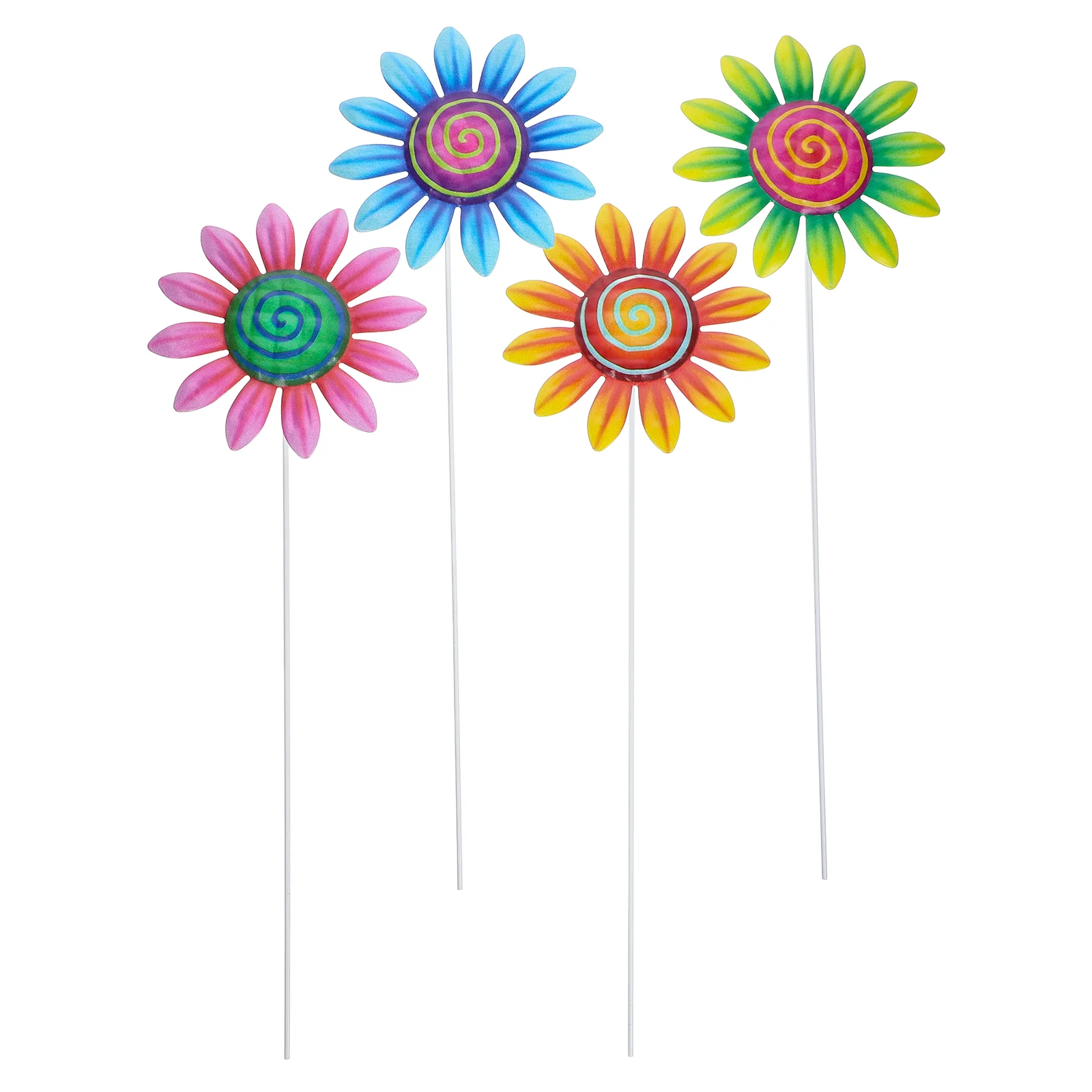 

4 Pcs Outdoor Plug-in Sunflower Planter Pot Stake 3600X1200X700CM Iron Metal Crafts Garden Stakes