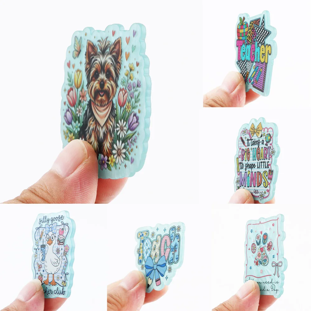 5Pcs Small Acrylic Flatback Resin Planars Animal TEACHER Mint Green Glitter Powder DIY Material for Pendant Badge Decoration