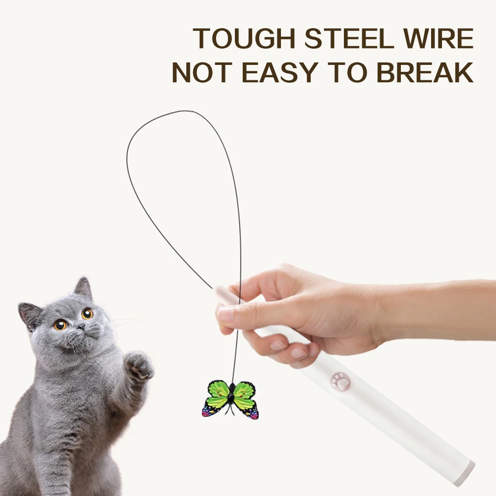 Electric Suction Cup Interactive Cat Toy Butterfly Flying Cat Toy Self-Entertaining Cat Toy Long Rod Steel Wire Cat Teaser Toy