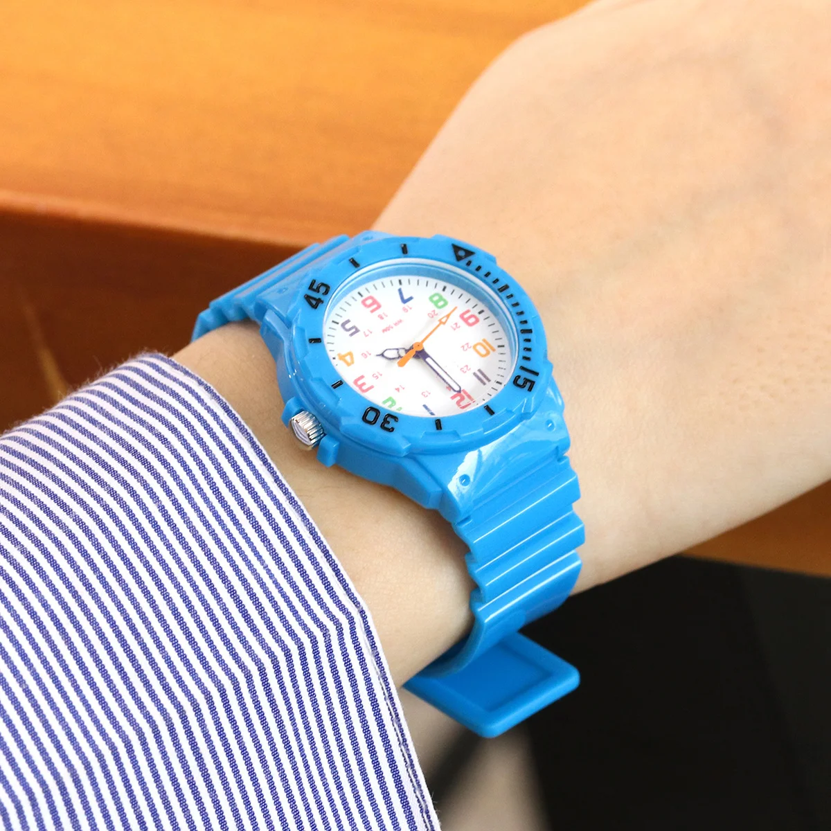 Waterproof Watch 50M Swimming Safe Adjustable Strap Comfortable PU Band Quartz Movement Sporty Design for Sky-Blue