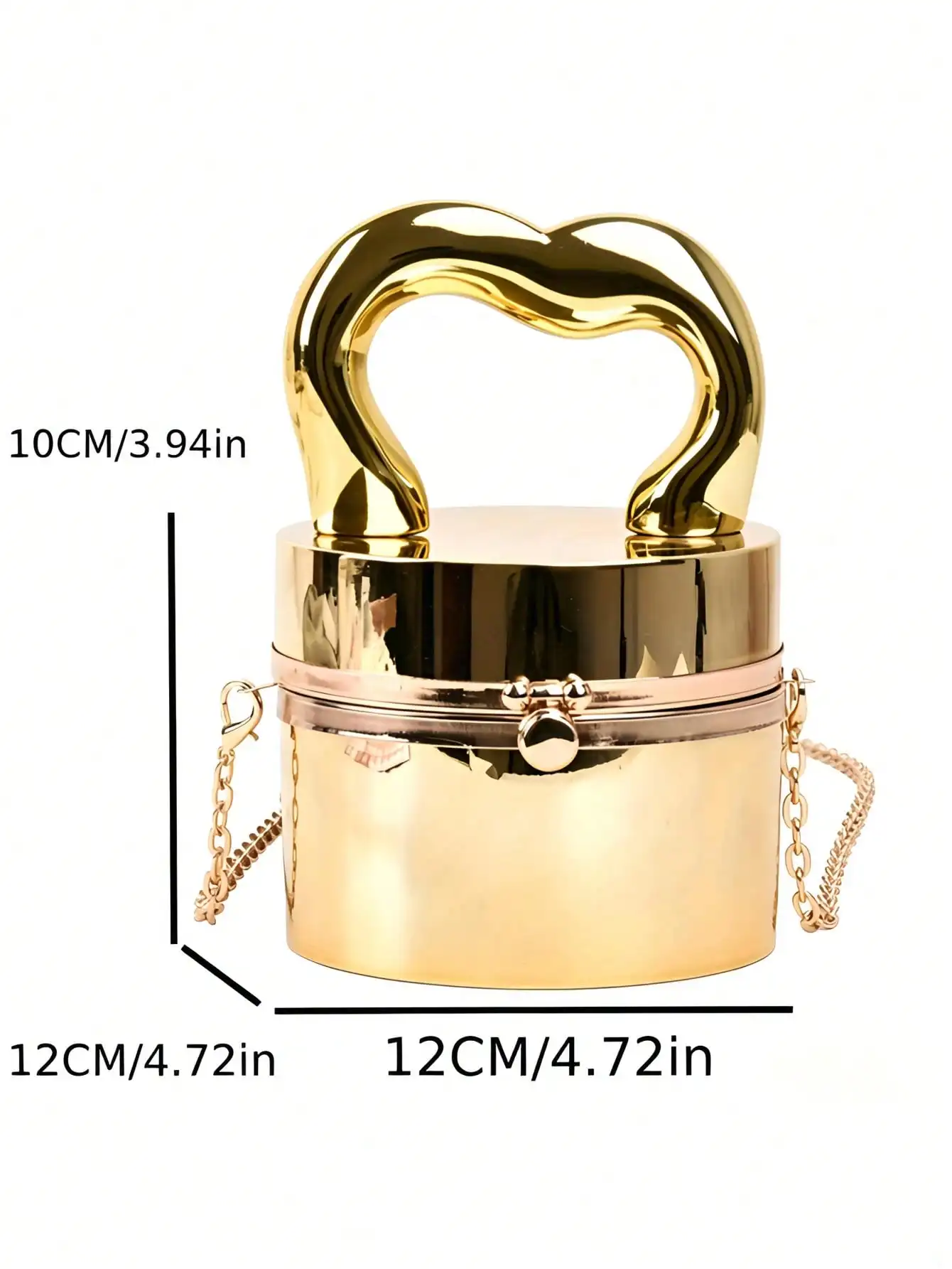 Shiny Gold Metallic Acrylic Mini Bucket Bag for Women, Detachable Chain Crossbody Purse, Top Handle Evening Clutch for Party Wedding