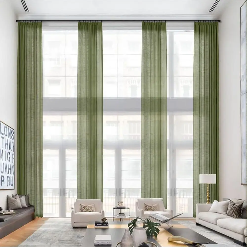 

Semi-Sheer Linen Blend Curtains with Hooks, 50x192, 1 Panel, Turtle Green for Living Room and Bedroom