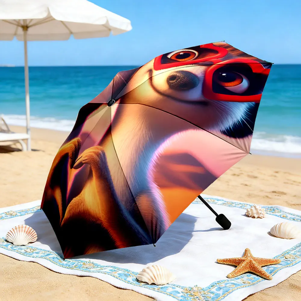 1PC Romantic Animal Illustration Umbrella by the Lake Print 8 Iron Ribs Folding Umbrella Auto-Open Fashion Sunshade