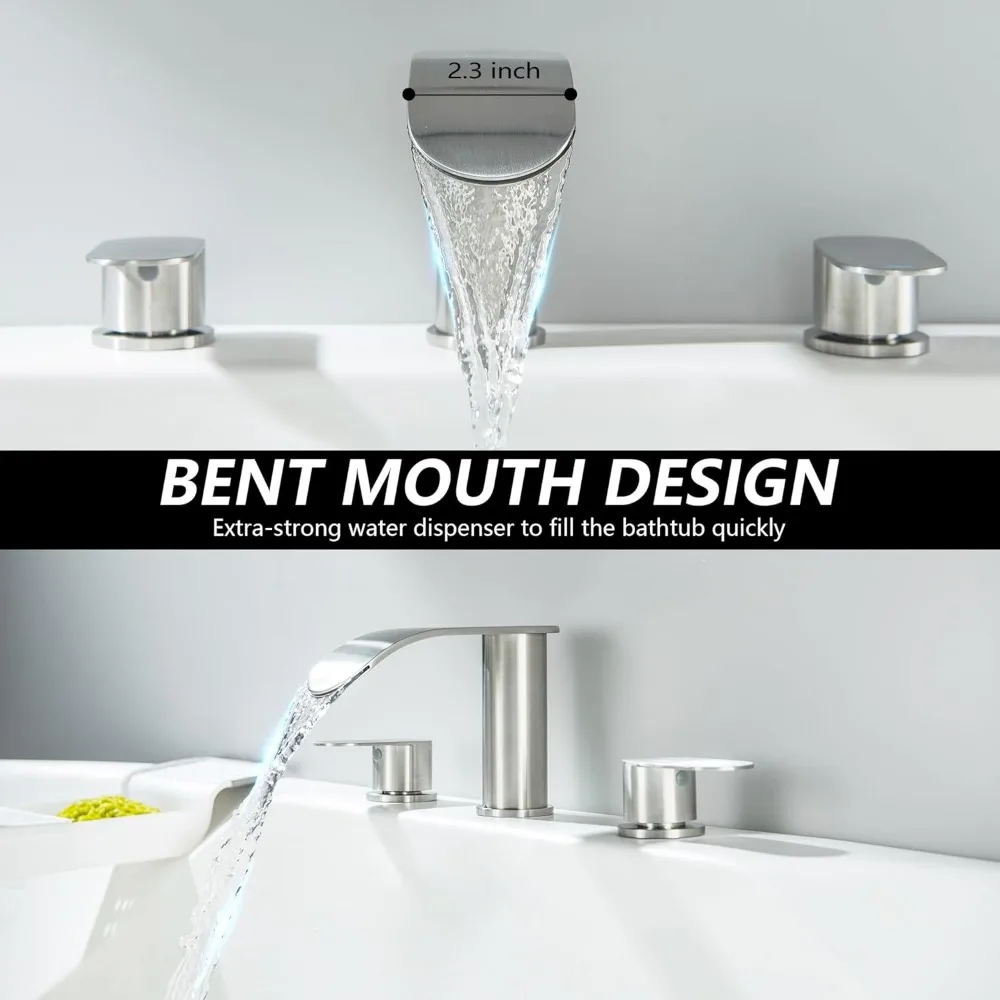 ブラッシュドニッケル 3穴 2ハンドル デッキマウント式 ローマンタブおよびガーデンタブ用蛇口（フィラー付き）