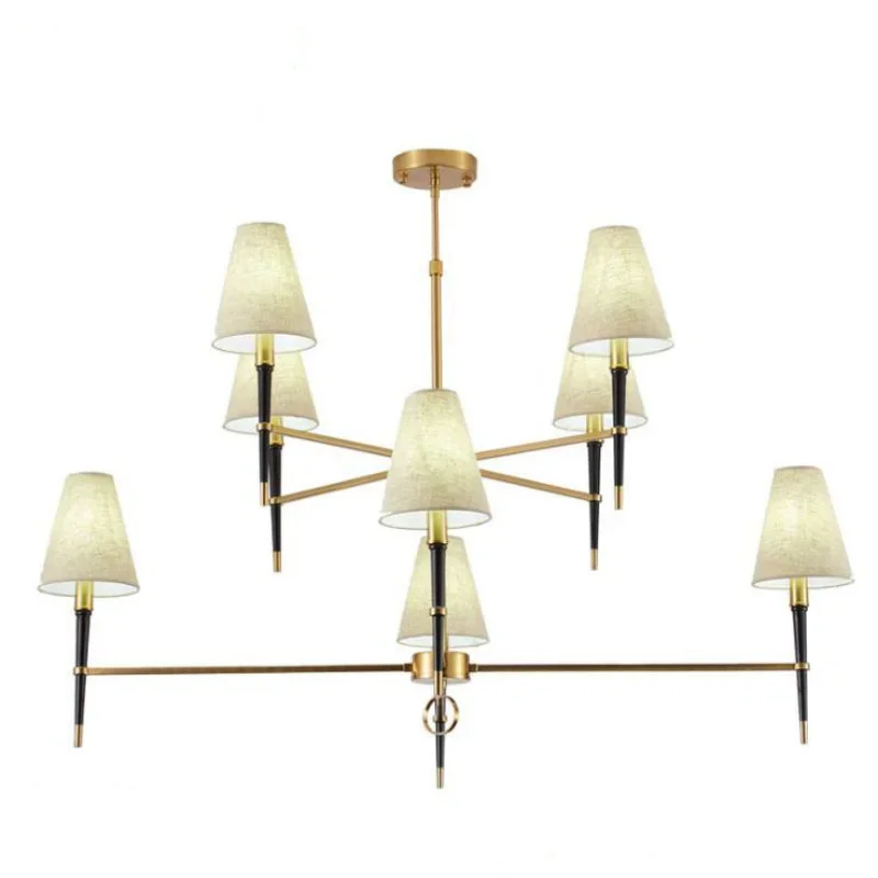

2026 American Style Pandant Lamps Rural Copper Chandelier Creativity New Chinese Chandelier Restaurant Simple Retro Fabric Light