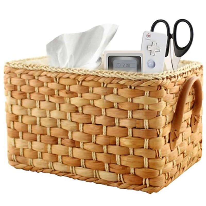 Handmade Desktop Storage Basket Japanese Garden Style Finishing Box Creative Sundries Stationery Organizer Corn Husk Woven Case