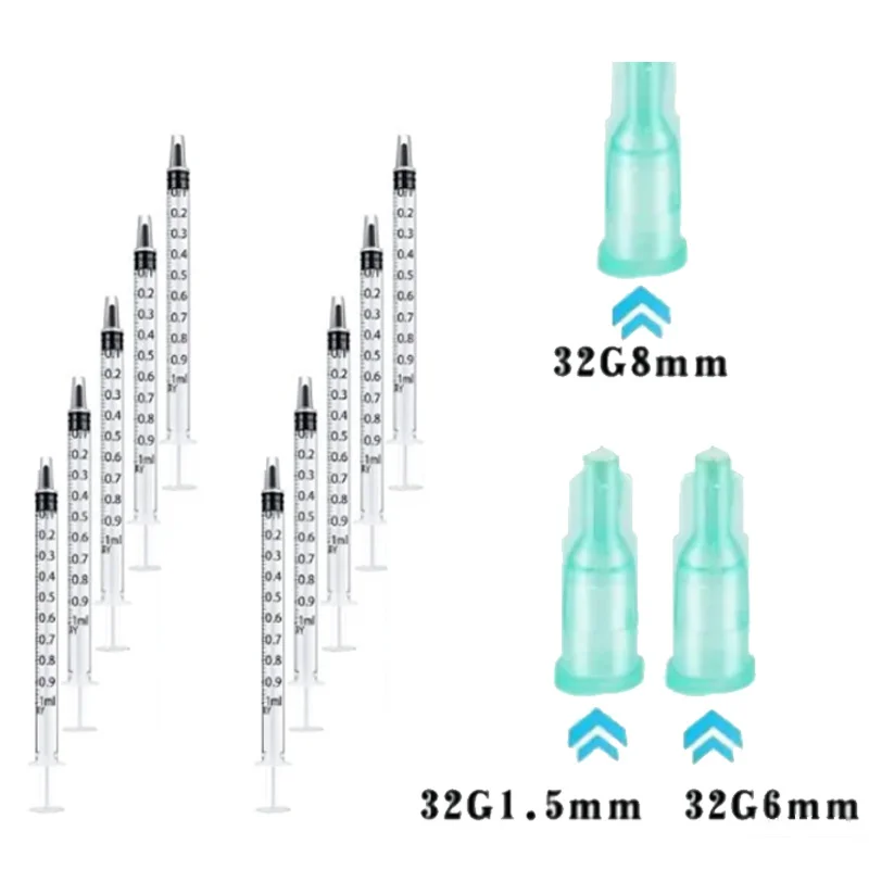 20pcs/lot 1ml Syringes 32g 4mm Sharp Tip Needle Meso Disposable Painless Small Needle Irrigator For Superfine Beauty Needle Eyel