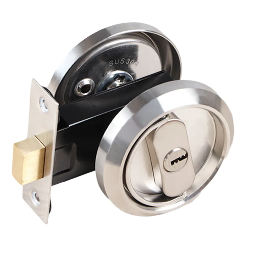 

Invisible Door Lock Pull Ring Lock 304 Stainless Steel Sliding Door Lock Double-sided Rotary Switch Bedroom Room Concealed Lock