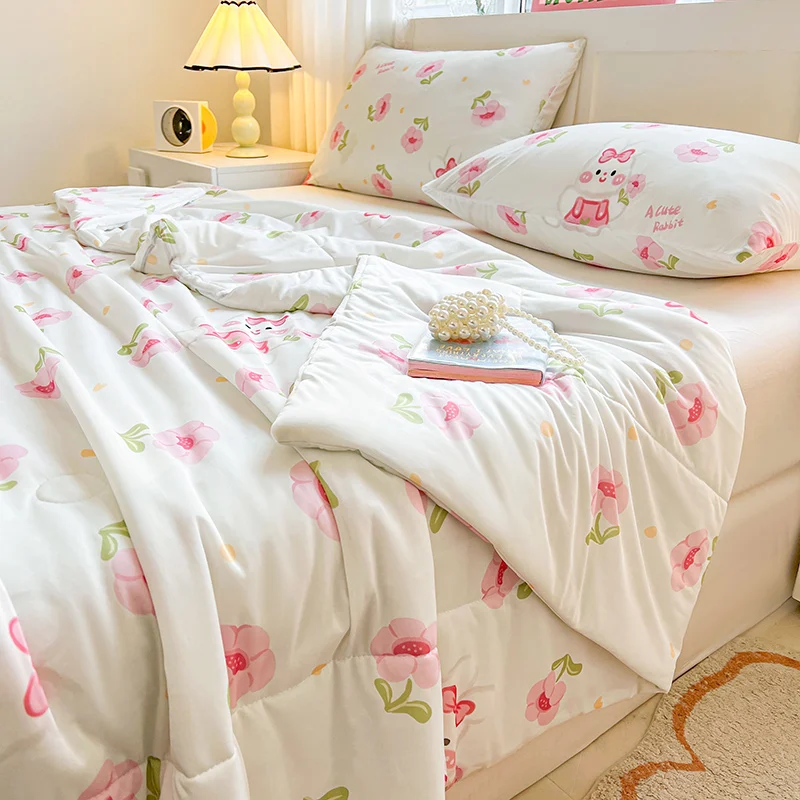 

Flower Printed Summer Quilt Queen/King Cooling Blankets Breathable and Washable Summer Blanket Soft 이블 Cartoon Style Quilts