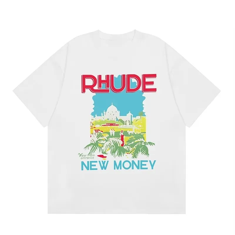 2026 new Retro Tropical Landscape Print Men T-shirt Vintage Poster Building Oversized Cotton Casual Short Sleeve Tee