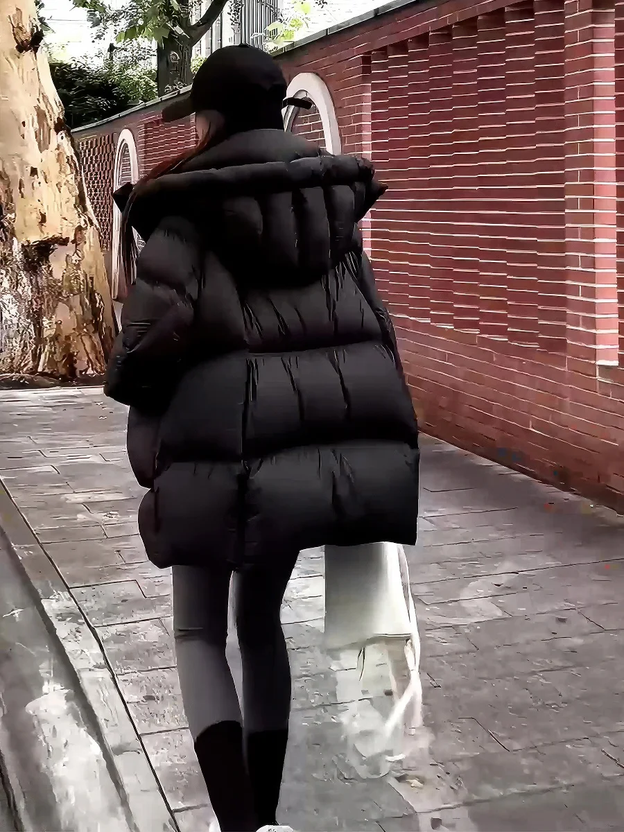 Damska kurtka zimowa Bla Du, ocieplana, z kapturem, zapinana na zamek, krój typu chleb, stójka, nowość 2025