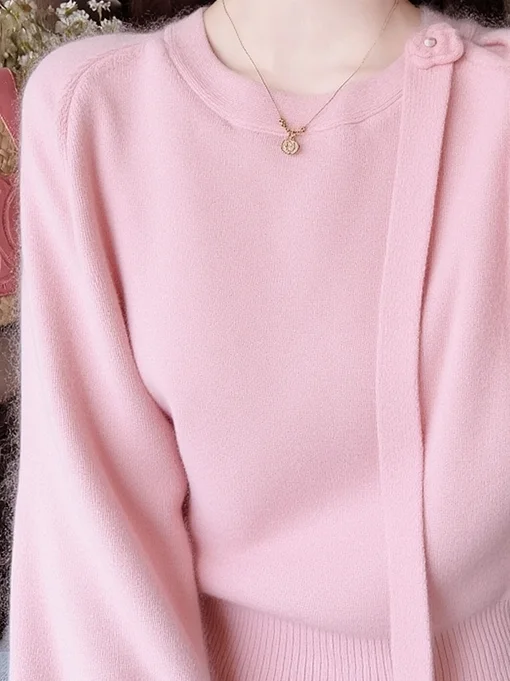 

Korean Sle Sweet Sle round Ne Sa Sweater Beautiful Top Pink 3D Rose Flower Knitted Women's Autumn Faion Casual Loos...