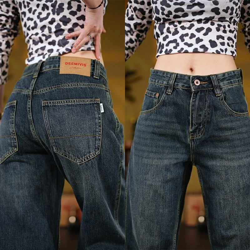 

Модные повседневные мужские джинсы с подкладкой, свободные брюки с широкими штанинами, уличный стиль, осенне-зимняя одежда, прочные брюки прямого кроя