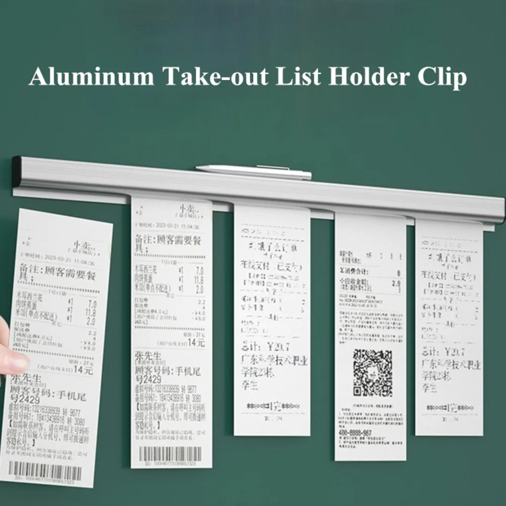 Aluminum Alloy Wall-mounted Sticked Take-out List Receipt Clip Hanging Ticket Order Invoice Paper QR Holder Restaurant Menu Clip