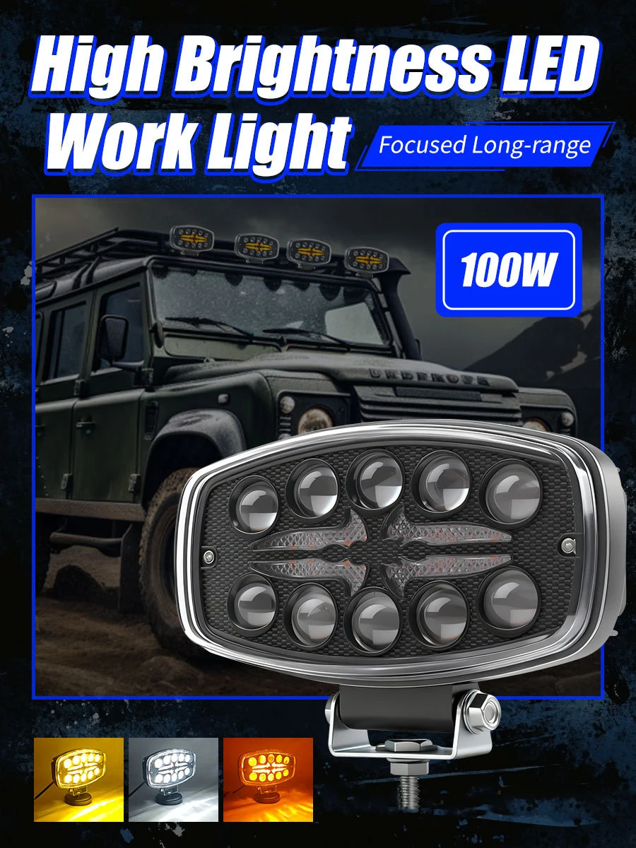 

High Brightness New 6-inch yellow and white dual-color flashing LED motorcycle headlight for off-road vehicles, with 60W LED hea