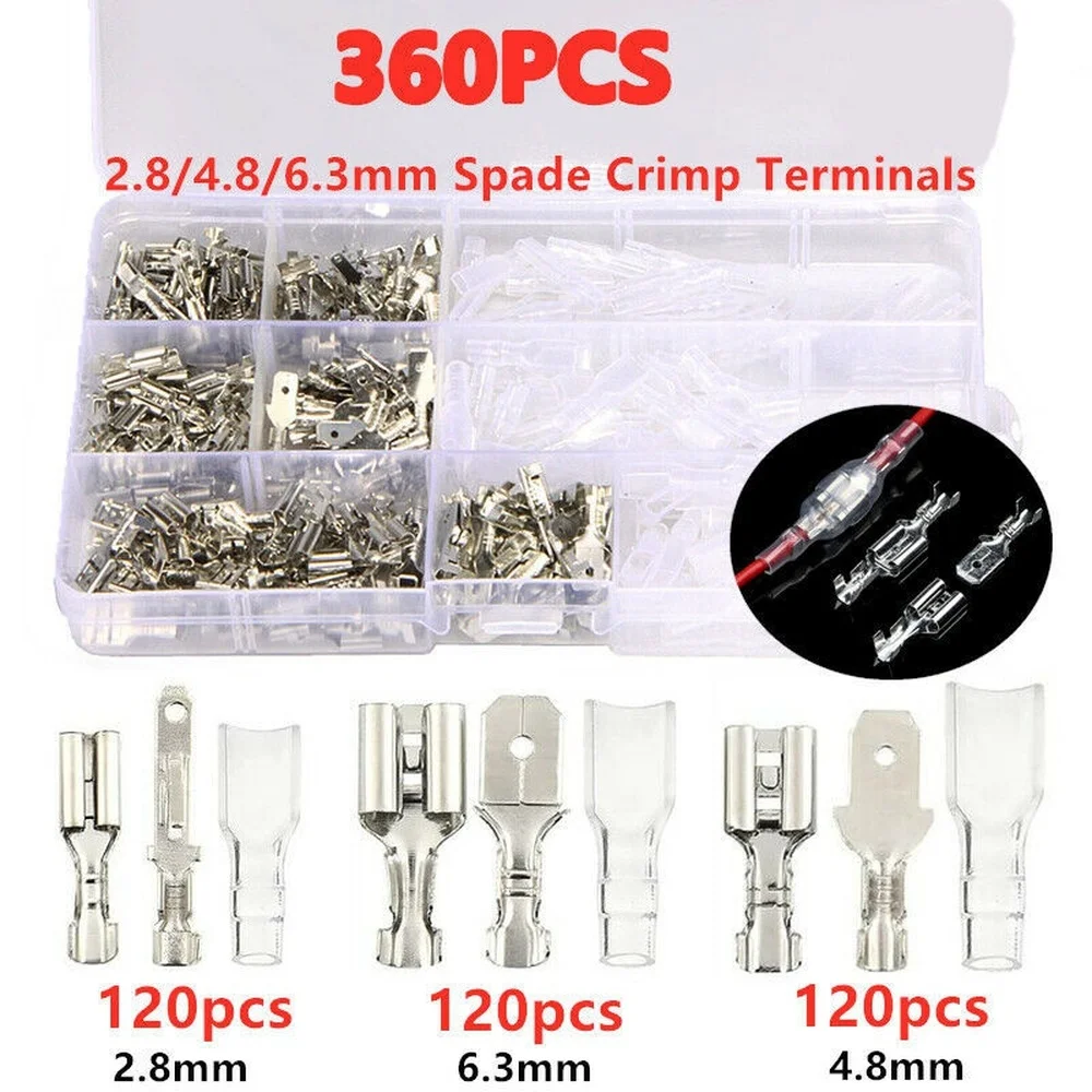 

360PCS Assortment Male Femal 2.8/4.8/6.3mm Spade Crimp Terminals Kit insulated Wire Connectors