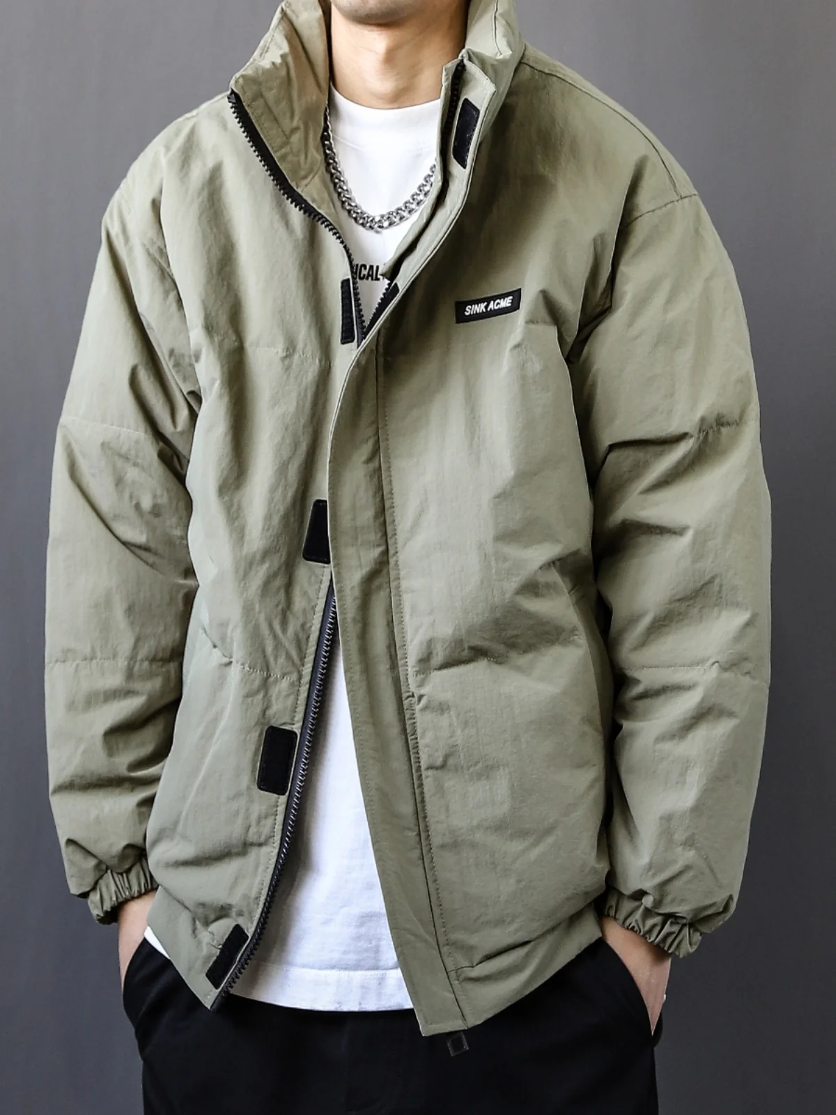 

Thiened Du down Jaet 2024 New Sle ex Workwear Coat Large Size Youth Faion Pure Color Couple Model White Du Fe...