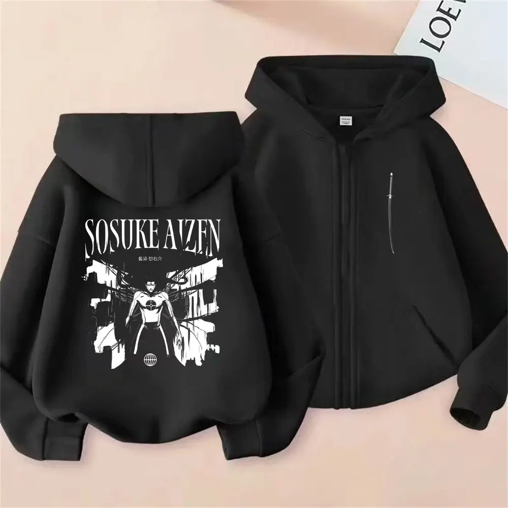

Anime Bleach Aizen Sousuke Graphic Zipper Hoodie Men Women Casual Oversized Zip Up Sweatshirt Unisex Fashion Trend Jacket Coat